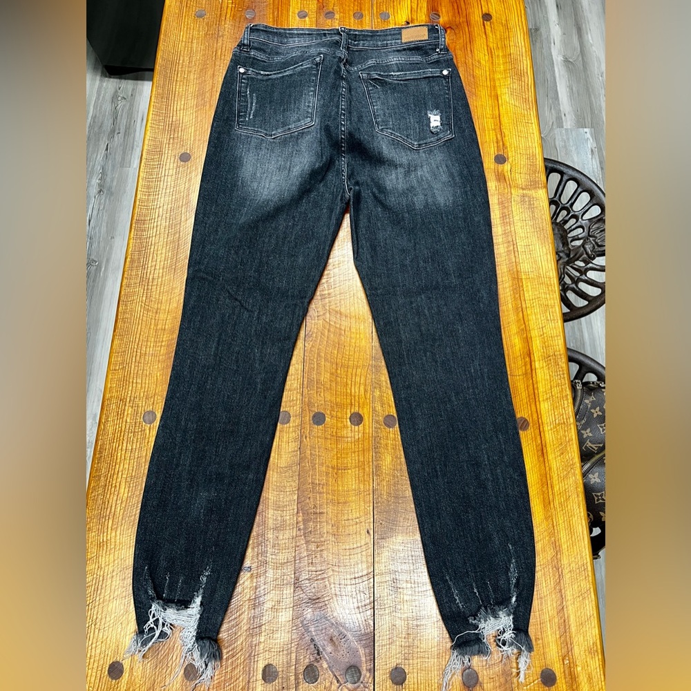 Judy Blue Distressed Charcoal Skinny Jeans - Picture 2 of 5